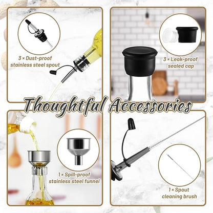 3-Pack Glass Oil Dispensers 500ML/17OZ, Oil and Vinegar Bottles Set