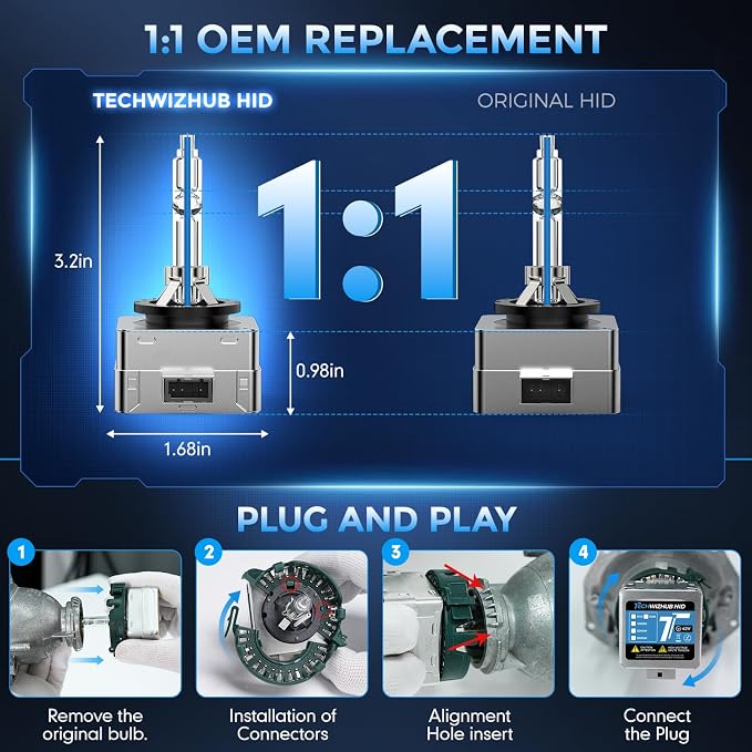D3S HID Bulbs, 8000K White Blue 35W High/Low Beam, Replacement 66340 42403 42302 42302C1 Xenon Bulbs, UV Resistant, Pack of 2