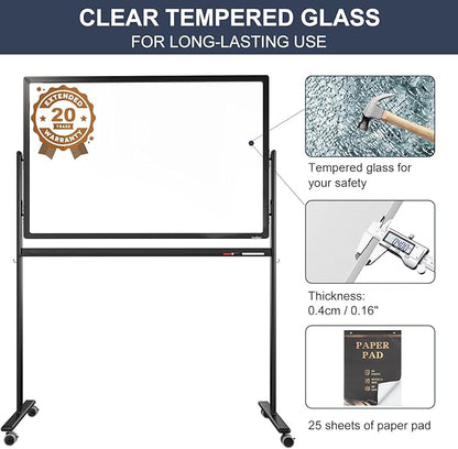 Mobile Clear Glass Whiteboard on Wheels