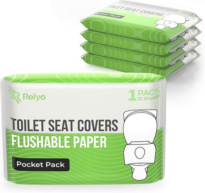 Toilet Seat Cover Paper Flushable (50 Pack) - XL for Adults and Kids Potty Training, 100% Biodegradable Travel Supplies Essentials for Public Restrooms, Airplane, Camping, Festivals