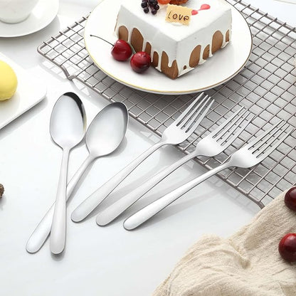 24 Pcs Forks and Spoons Silverware Set, Food Grade Stainless Steel Flatware Cutlery Set for Home, Kitchen and Restaurant, 12 Dinner Forks and Dinner Spoons, Mirror Polished & Dishwasher Safe