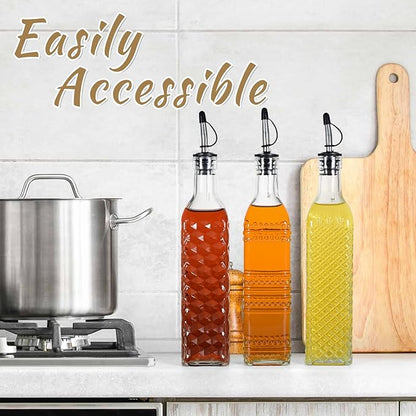 3-Pack Glass Oil Dispensers 500ML/17OZ, Oil and Vinegar Bottles Set