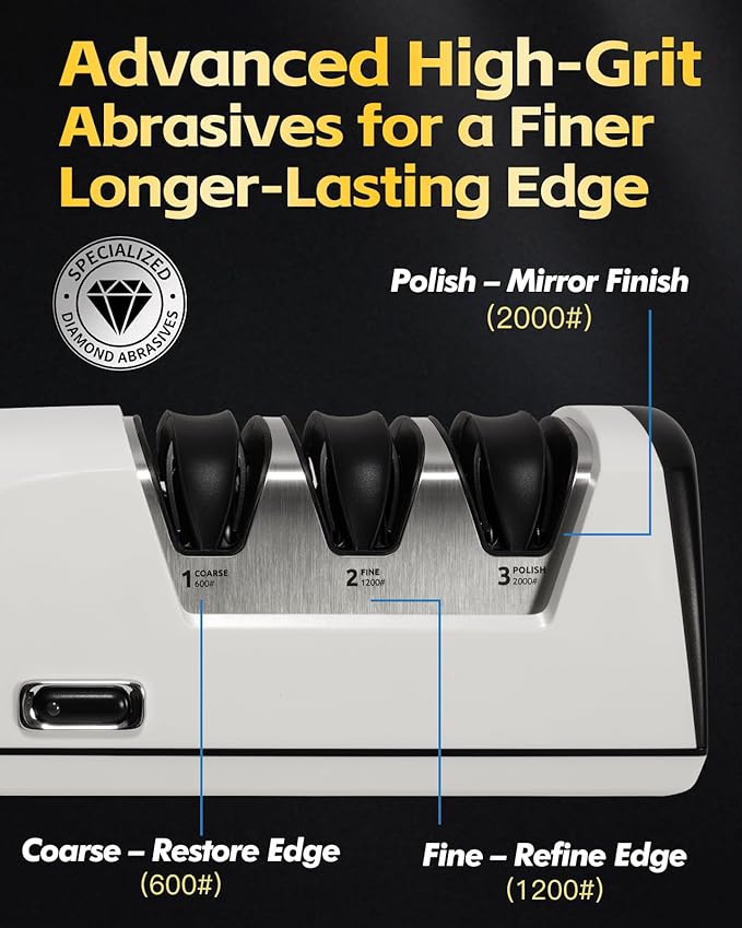 Professional Electric Knife Sharpener, 3-Stage High-Grit Diamond Sharpening