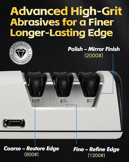 Professional Electric Knife Sharpener, 3-Stage High-Grit Diamond Sharpening