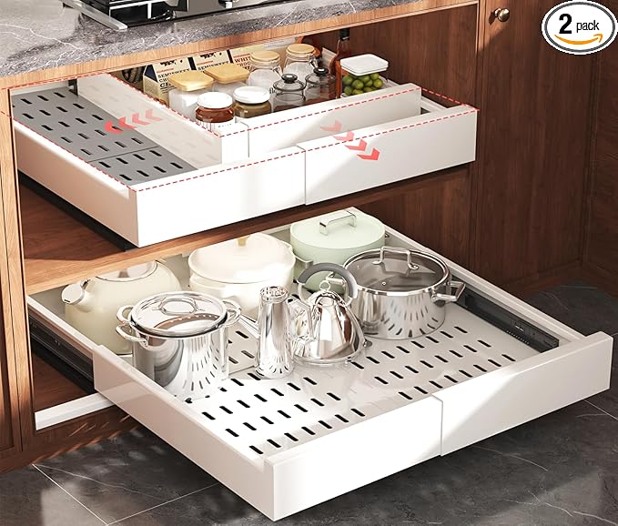 Seinloes 2 Pack Pull Out Cabinet Organizer Expandable Width and Depth, Slide