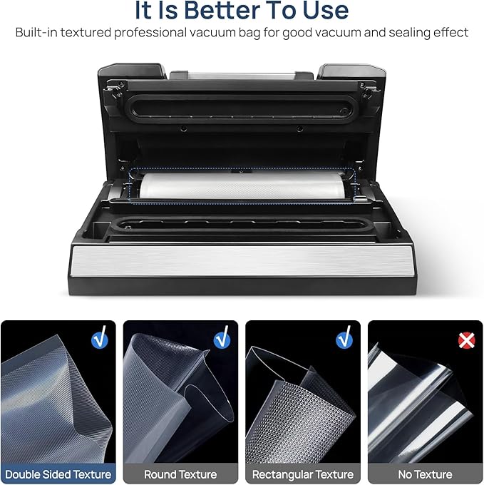Vakumar Liquid Vacuum Sealer Machine, 90Kpa Vacuum Sealer Machine Preservation Dry/Moist/Liquid Modes, LED Indicator Light, Handle Locked Design, Built-in Cutter and Bag Storage, Removable Drip Tray