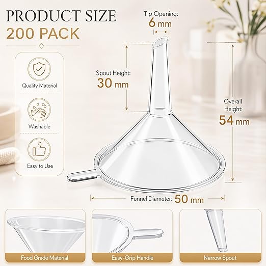 Hoolerry 200 Pcs Small Funnel for Filling Small Bottles Clear Plastic Mini