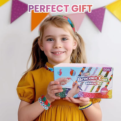 DDAI Bracelet Making Kit for Girls Ages 6-12 – Arts and Crafts for Kids Weaving Loom Bracelets Kits -1000+ Colorful Elastic Cloth Loom Bands – Great Birthday Gift for Girls Boys 7 8-12 Years Old
