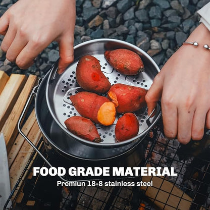 Firemaple Antarcti Stainless Steel Pot - Food Grade SUS304 Camping Pot with Steaming Function - Lightweight and Durable for Outdoor Cooking
