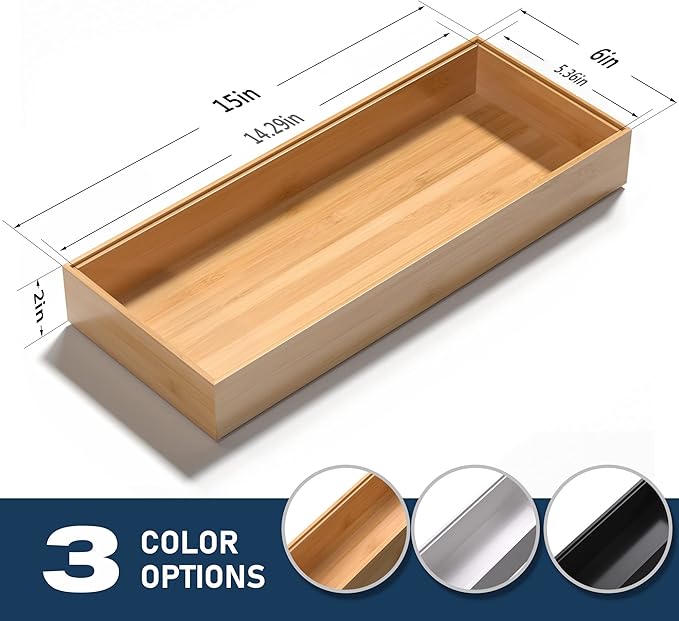 VeyFey Bamboo Drawer Organizer, Stackable Utensil Organizer