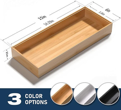 VeyFey Bamboo Drawer Organizer, Stackable Utensil Organizer