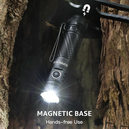 Pocket Flashlight Rechargeable LED Light - Sofirn SR12 Small Flashlights Powerful, Bright EDC Light, 1300ft Long Throw Magnetic Flashlight High Lumens, IP68 Waterproof, Simple UI, Compact for Outdoor