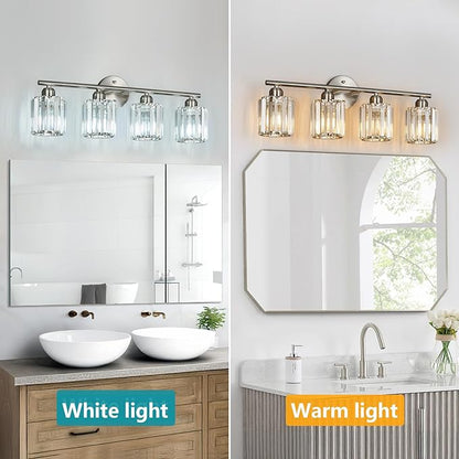 FDPBY Modern 4 Light Crystal Vanity Light, Brushed Nickel Vertical Bathroom