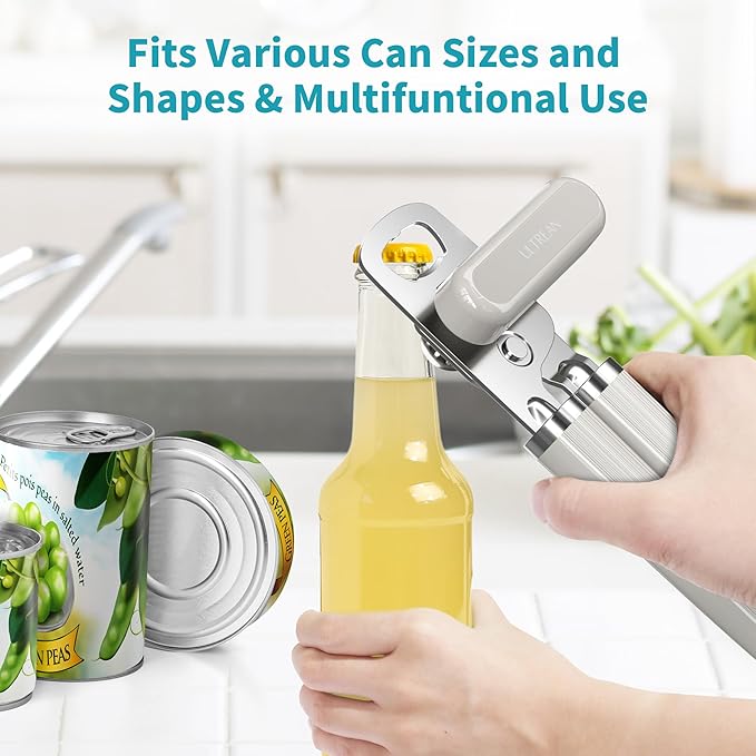 Ultrean Manual Can Opener Bottle Opener, Heavy Duty Stainless Steel Smooth Edge