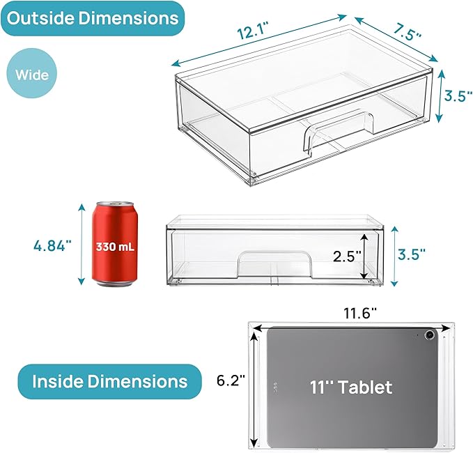 Vtopmart 12.1''W Clear Stackable Storage Drawers, 3 Pack Acrylic Plastic
