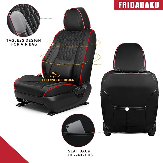 Car Seat Covers, Luxury Breathable Waterproof Faux Leatherette Car Seat Covers Cushion Protectors with Lumbar Support, Car Seat Cushion, Universal Fit Most Cars (Black, Full Set - 5 Seats)