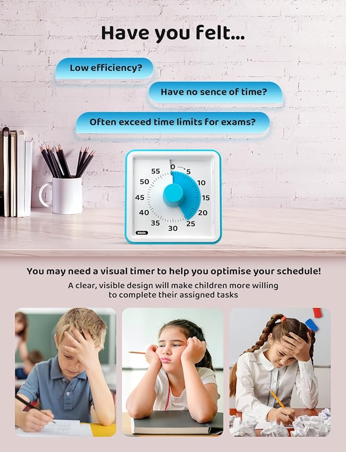 LIORQUE Visual Timer for Kids, 60-Minute Countdown Timers for Classroom Office