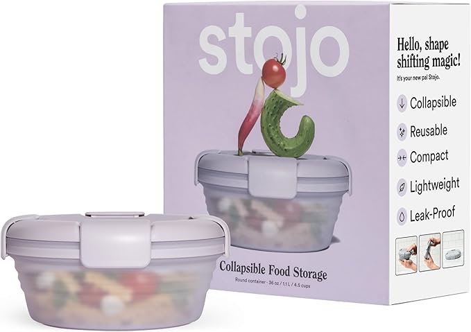 TOJO Collapsible Bowl - Translucent Lilac, 36oz - Reusable Silicone Bowl for Hot and Cold Food - Perfect for Travel, Meal Prep, To-Go Lunch, Camping & Hiking - Microwave & Dishwasher Safe