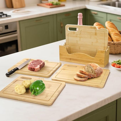 ZENFUN 4 Pack 12.5"L x 9.8"W Bamboo Cutting Boards