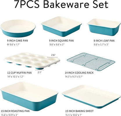 CAROTE 7-Piece Ceramic Baking Pans Set, Aluminized Steel Bakeware Sets