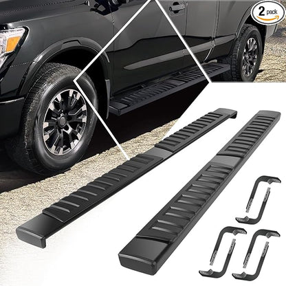 6" Running Boards Compatible with 04-24 Nissan Titan XD King Extended Cab | Aluminum Flat Side Step Nerf Bars for Truck, Heavy Duty Black Powder Coated Step Bars