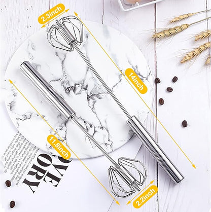 Egg Whisk, 2 Pack Stainless Steel Home Kitchen Tool, Hand Easy Whisk Egg Beater