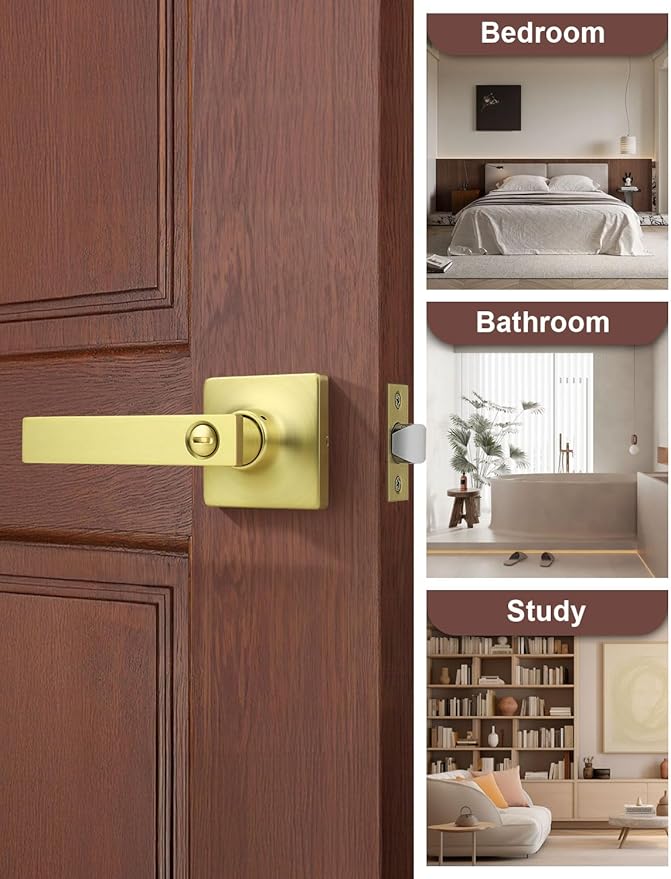 Mengico 2 Pack Gold Privacy Lever Door Handle Interior