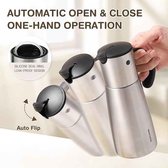 Vucchini Oil Dispenser Bottle Stainless Steel-Auto Flip Kitchen Oil and Vinegar