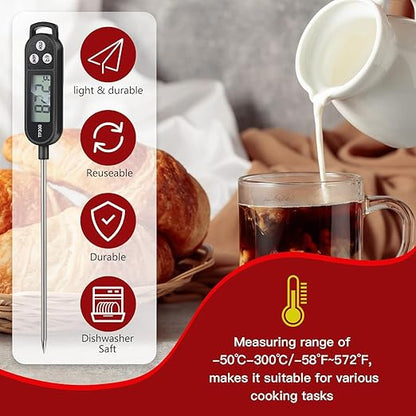 6 Pcs Meat Thermometer Food Thermometer with Probe Water Liquid Instant Read Digital Thermometer Cooking Thermometer Supplies BBQ Kitchen Thermometer for Cooking Milk Yogurt (Black)