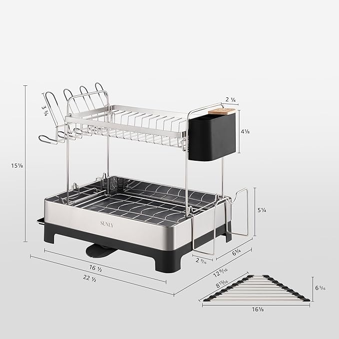 SUNLY 2 Tier Dish Drying Rack, Extra Large Dish Rack, 304 Stainless Steel