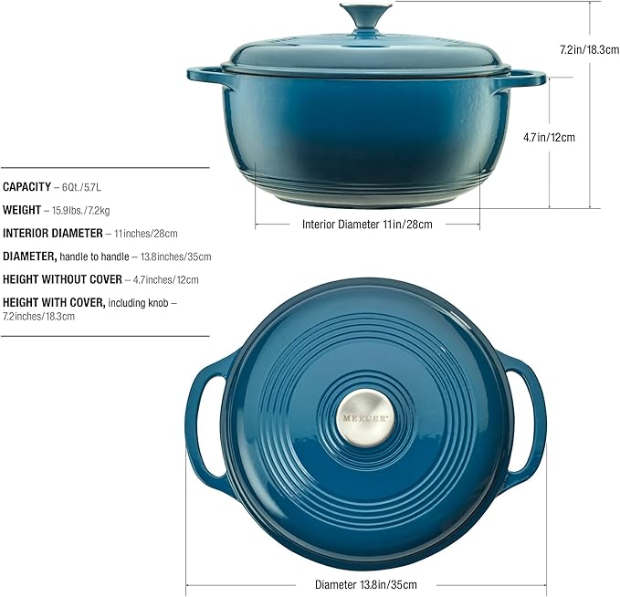 Mercer Culinary Enameled Cast Iron Round Dutch Oven, 6 qt.