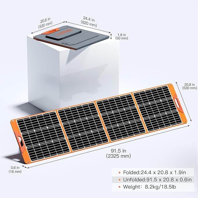 Upgraded 200W Portable Solar Panel for Power Station Generator, 18V Foldable Waterproof IP65 Solar Cell Charger with Adjustable Kickstand and MC-4 Cable for Laptop Outdoor Camping Boat Lawn RV Trip