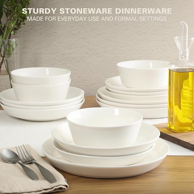 Gibson Home Summer Shades 16 Piece Plates and Bowls Dishes Service for 4 Porcelain Dinnerware Set - White