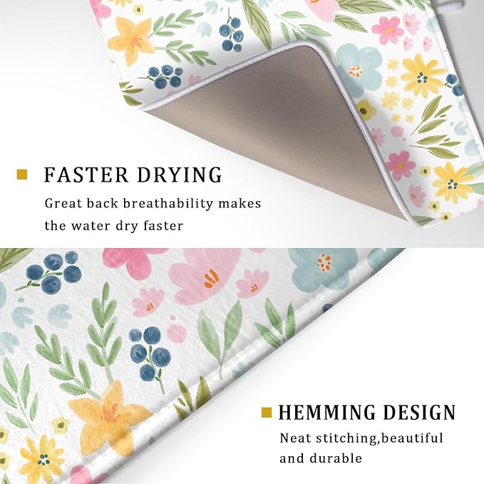 Spring Dish Drying Mat for Kitchen Counter Cute Floral Summer Holiday