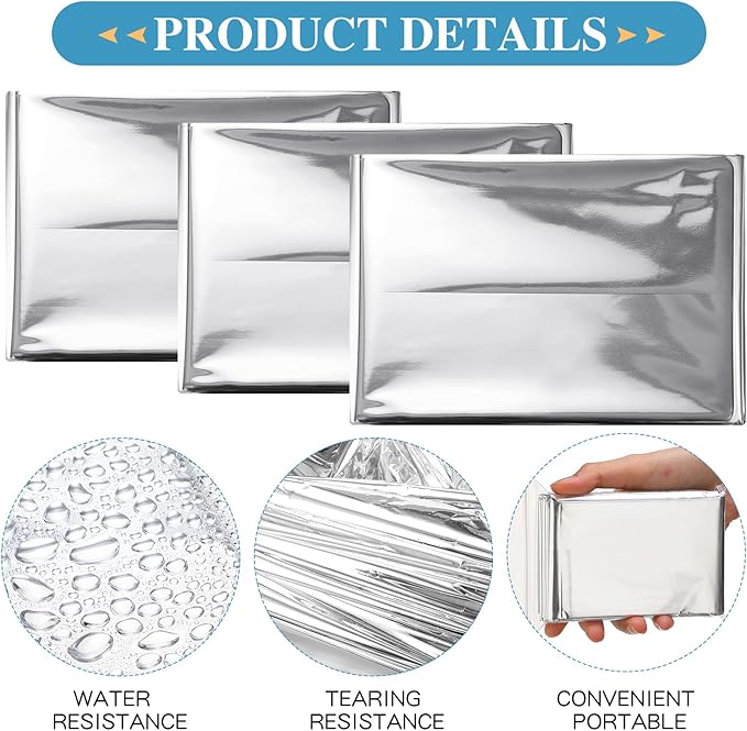 Macarrie Emergency Blanket Bulk - Survival Thermal Silver Foil Reflective Blankets Set Pack for Outdoors Shelter Space, Camping, Hiking, First Aid Supplies, Homeless Donations