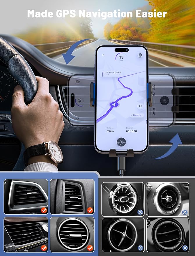 Wireless Car Charger, MOKPR Auto-Clamping Car Mount 15W/10W/7.5W Fast Charging Air Vent Car Phone Mount Compatible with iPhone 16 15/14/13/13 Pro/12 Pro Max/12 pro/12/11/10/8 Series, Samsung Galaxy