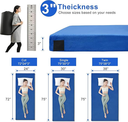 Memory Foam Camping Mattress pad, Comfortable Thick Floor Sleeping Mat for Adults with Waterproof and Non-Slip Bottom, Portable Roll Up Mattress for Sleepover Guest,Cot Mad for Car Camping
