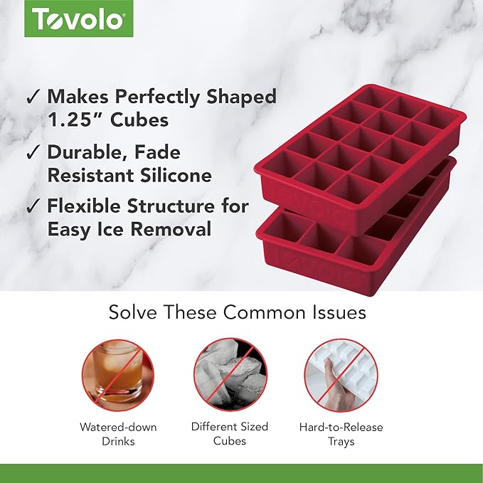 Tovolo Silicone Ice Cube Tray Cayenne Red Pack of 2 BPA Free Ice Tray Mold
