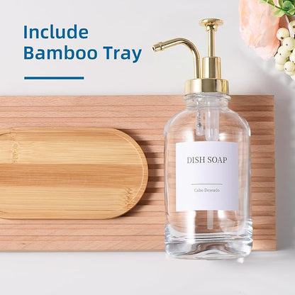 Glass Soap Dispenser with Pump, Dish and Hand Soap Dispenser
