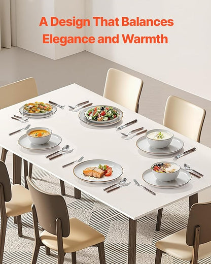 VEVOR Dinnerware Set, Service for 6 (18 PCS), Round Plates and Bowls Sets, Scratch Resistant Ceramic Dinner Ware, Dishwasher and Microwave Suitable Kitchen Dish, for Dessert Salad Soup Pasta, White