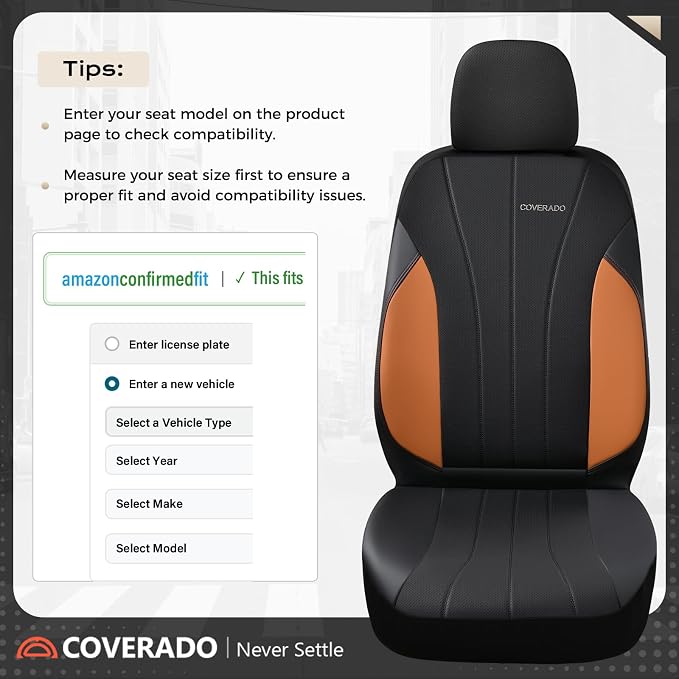 Coverado Car Seat Covers Full Set, 5 Seats Waterproof Nappa Leather Automotive Seat Protectors, Front & Rear Luxury Mesh Seat Covers, All-Weather Universal Fit Most Cars for SUVs, Trucks, Brown&Black