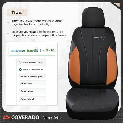 Coverado Car Seat Covers Full Set, 5 Seats Waterproof Nappa Leather Automotive Seat Protectors, Front & Rear Luxury Mesh Seat Covers, All-Weather Universal Fit Most Cars for SUVs, Trucks, Brown&Black