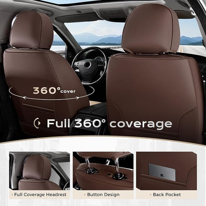 Coverado Seat Covers for Cars, 5 Seats Seat Covers Full Set, Faux Leather Seat Covers for Cars, Automotive Seat Covers Universal Car Seat Protector Seat Cushion Fit for Most Cars Trucks, Coffee&Beige