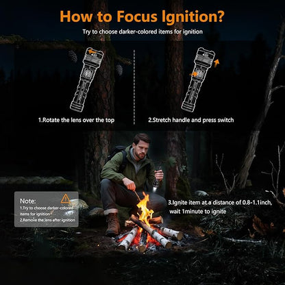 SKYFIRE Rechargeable Flashlights High Lumens: LED Super Bright Flashlight Zoomable with 5 Modes IPX6 Waterproof Handheld Powerful Flash Light for Camping,Emergenciesr,Home&Gifts（with Ignition Lens）