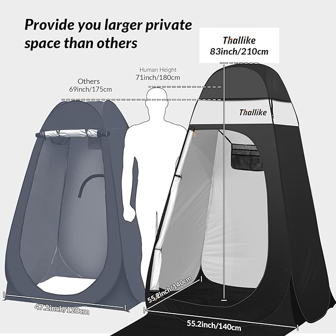 Upgrade Pop Up Privacy Shower Tent 55" x 55" x 83", Portable Camping Shower Tent, Camping Toilet Changing Room with Rain Shelter & Extended Floor Mat, Dressing Room for Beach