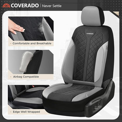 Coverado Automotive Seat Covers Full Set, Luxury Car Seat Covers, Leather Seat Covers, Mesh Design, Black Driver Seat Protectors, Universal Fit for SUVs, Trucks, Sedans