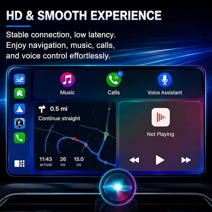 Compact USB Wireless Carplay/Android Auto Adapter for Suzuki S-Presso 2019-2026,Voice Control Plug and Play