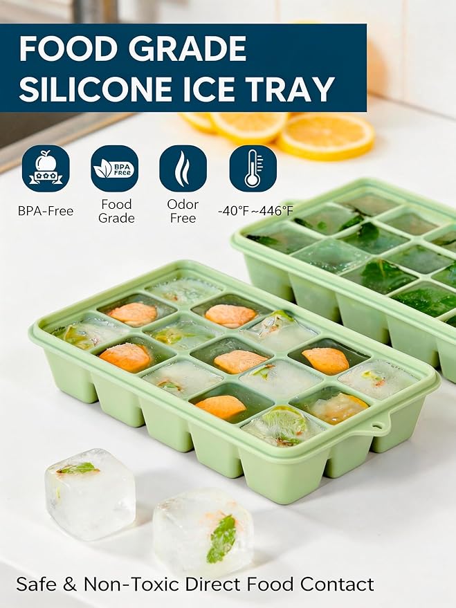 Silicone Ice Cube Tray, 2 Pack Ice Trays