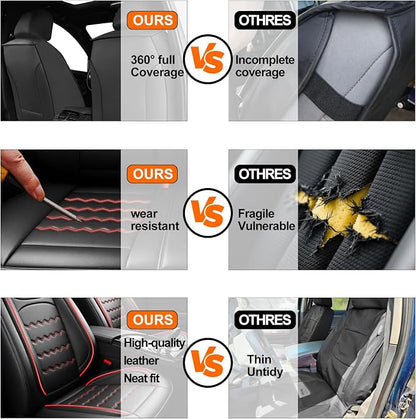 Taurus Car Seat Covers Fit for Ford Taurus 2002-2019, Premium Full Coverage Leather Automotive Seat Protectors, All Seasons Waterproof Breathable, Airbag Compatible, (2 Front Seats, Red Black)