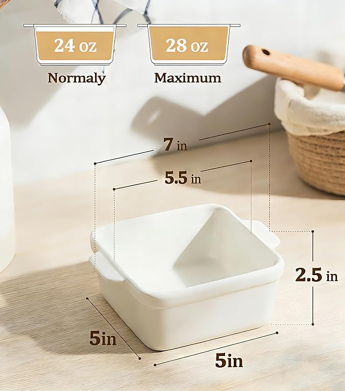 5x5 Small Baking Dish for Oven, 28 Oz Individual Ceramic Casserole Dish